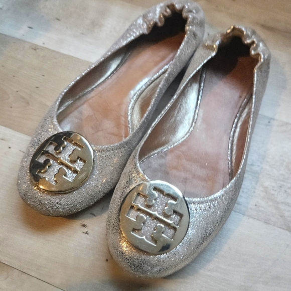 TORY BURCH Gold Sparkle metallic REVA Ballet Flats-Size 7.5 - Picture 6 of 6